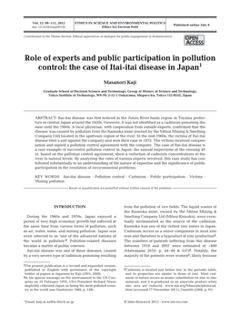Role of Experts and Public Participation in Pollution Control: the Case of Itai-Itai Disease in Japan1