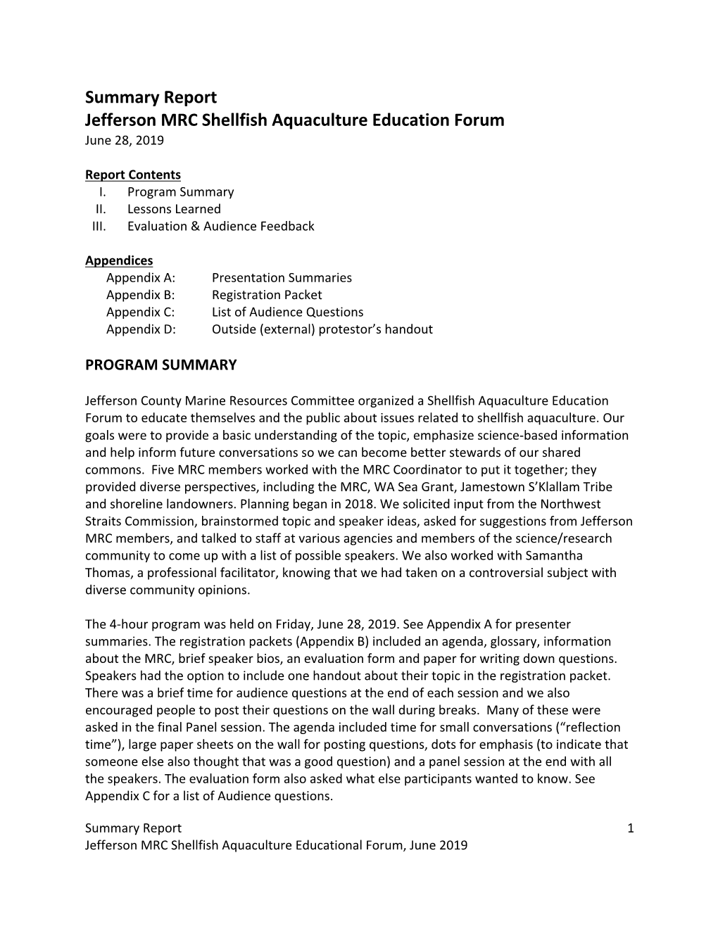 Shellfish Aquaculture Education Forum Report