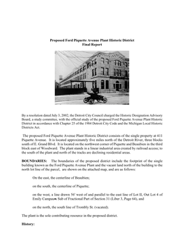 Proposed Ford Piquette Avenue Plant Historic District Final Report The