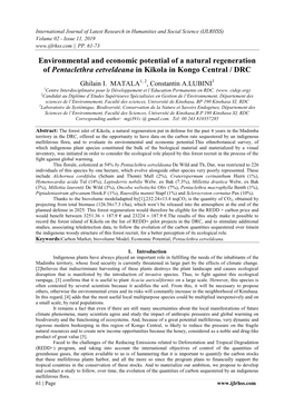 Environmental and Economic Potential of a Natural Regeneration of Pentaclethra Eetveldeana in Kikola in Kongo Central / DRC