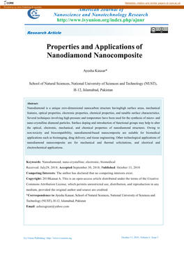 Properties and Applications of Nanodiamond Nanocomposite