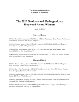 The 2020 Graduate and Undergraduate Hopwood Award Winners