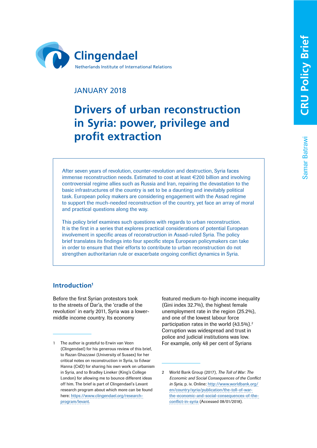 Drivers of Urban Reconstruction in Syria: Power, Privilege and Profit