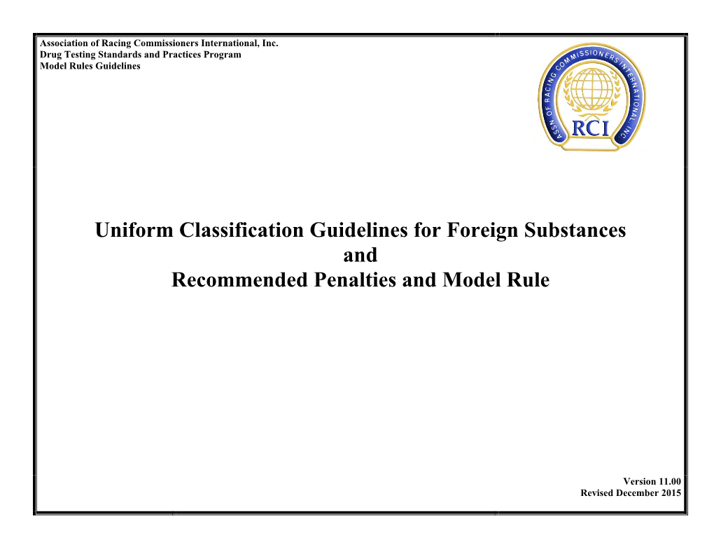 ARCI Uniform Classification Guidelines for Foreign Substances