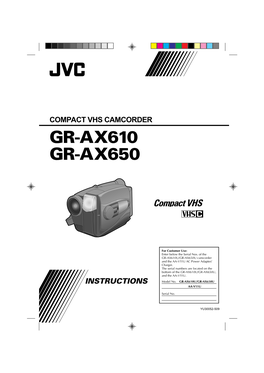 Gr-Ax610 Gr-Ax650 Compact Vhs Camcorder Instructions