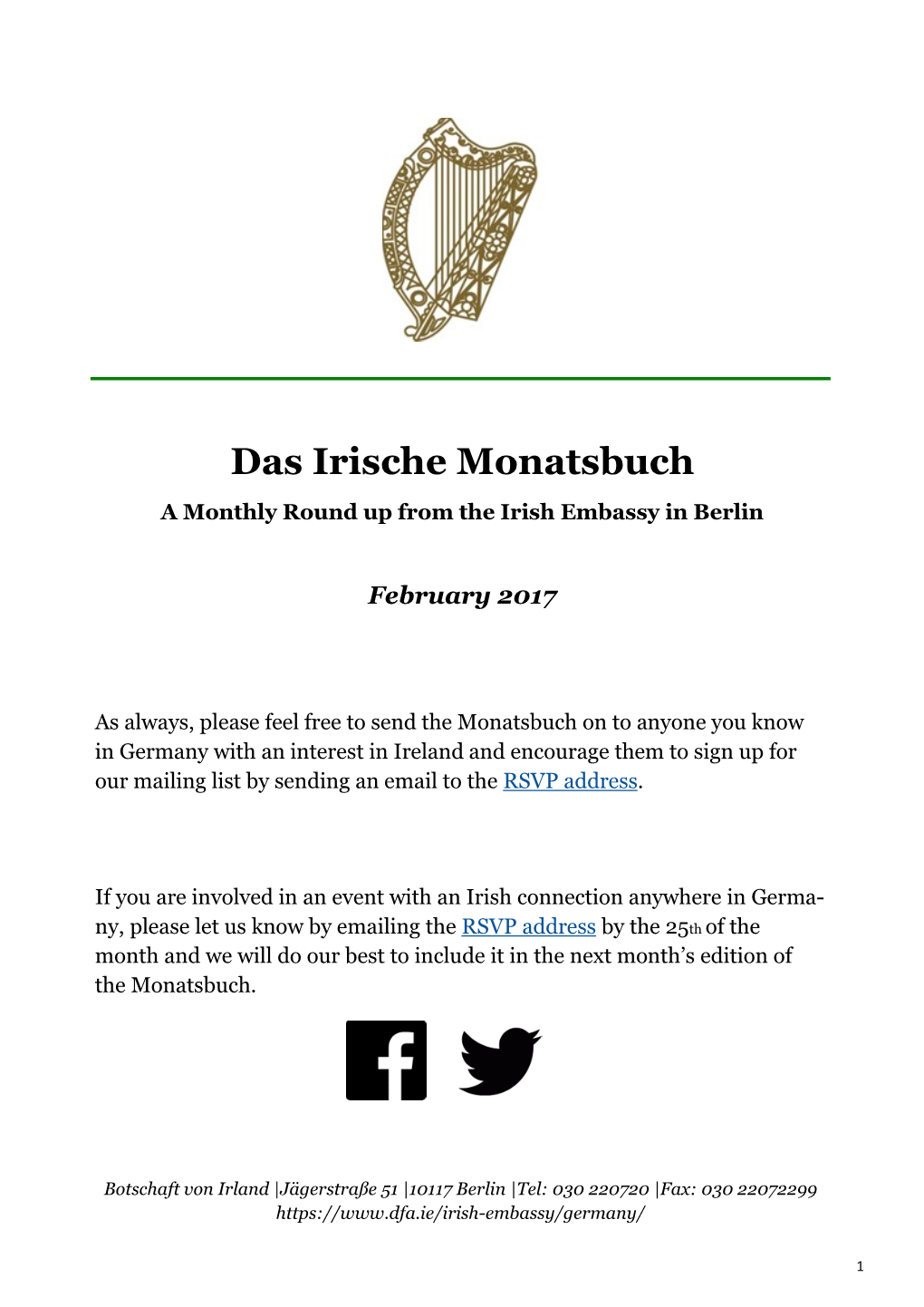 Das Irische Monatsbuch a Monthly Round up from the Irish Embassy in Berlin