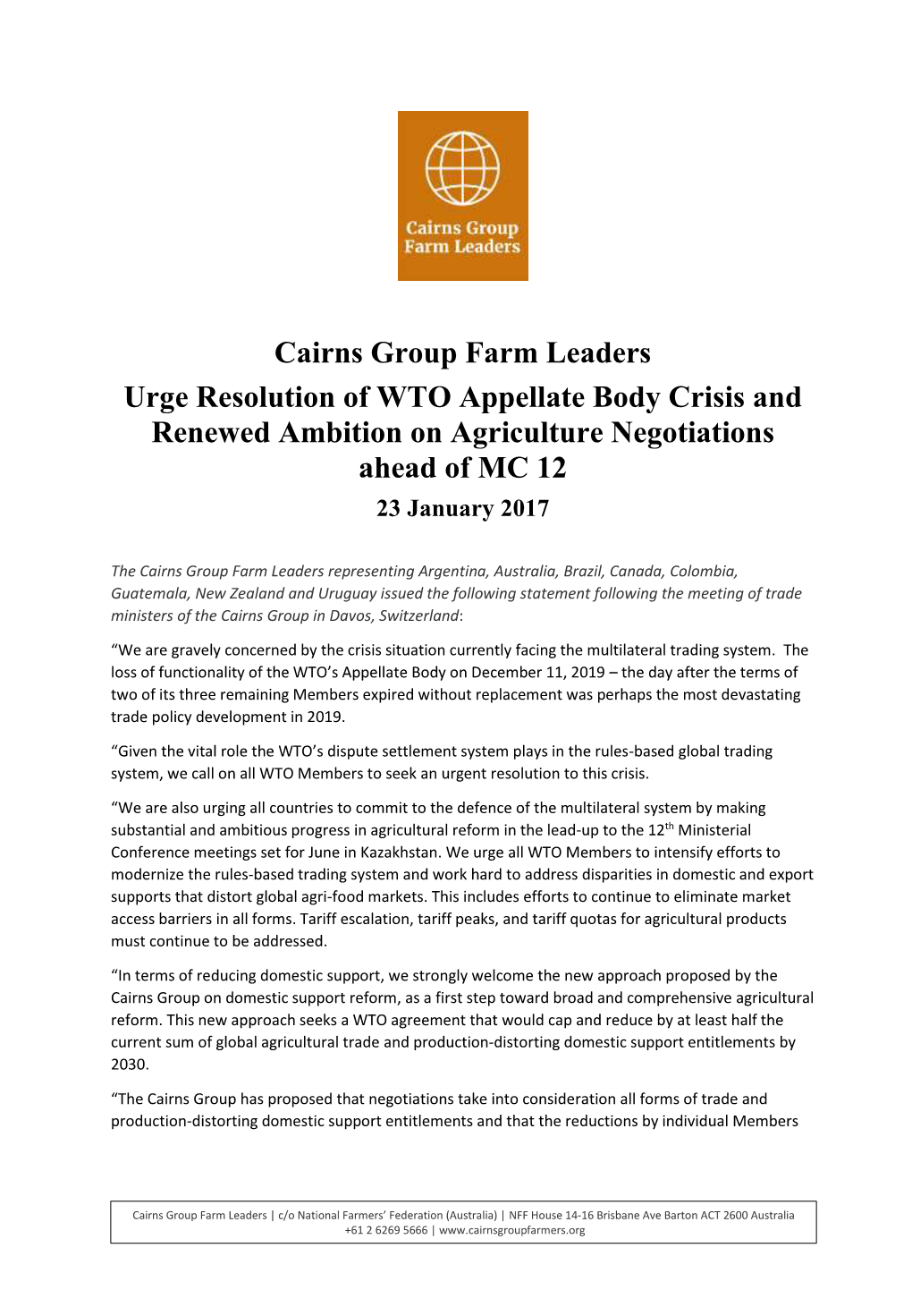 Cairns Group Farm Leaders Statement