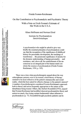 On Her Contribution to Psychoanalytic and Psychiatric Theory