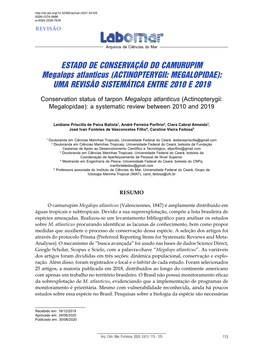 ESTADO DE CONSERVAÇÃO DO CAMURUPIM Megalops Atlanticus (ACTINOPTERYGII: MEGALOPIDAE): UMA REVISÃO SISTEMÁTICA ENTRE 2010 E 2019
