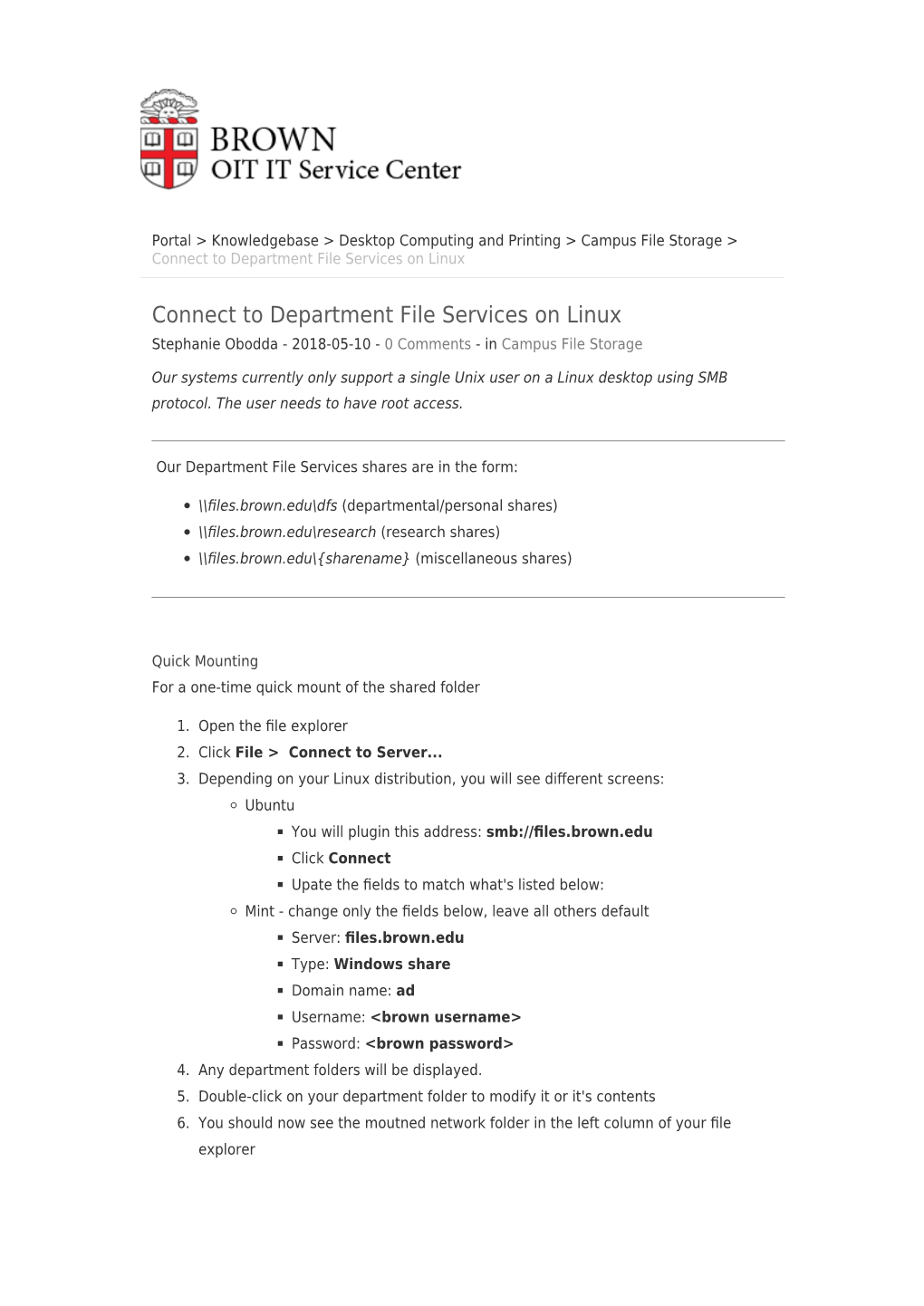 Connect to Department File Services on Linux