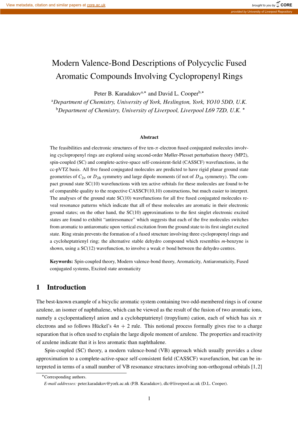 Modern Valence-Bond Descriptions of Polycyclic Fused Aromatic Compounds Involving Cyclopropenyl Rings