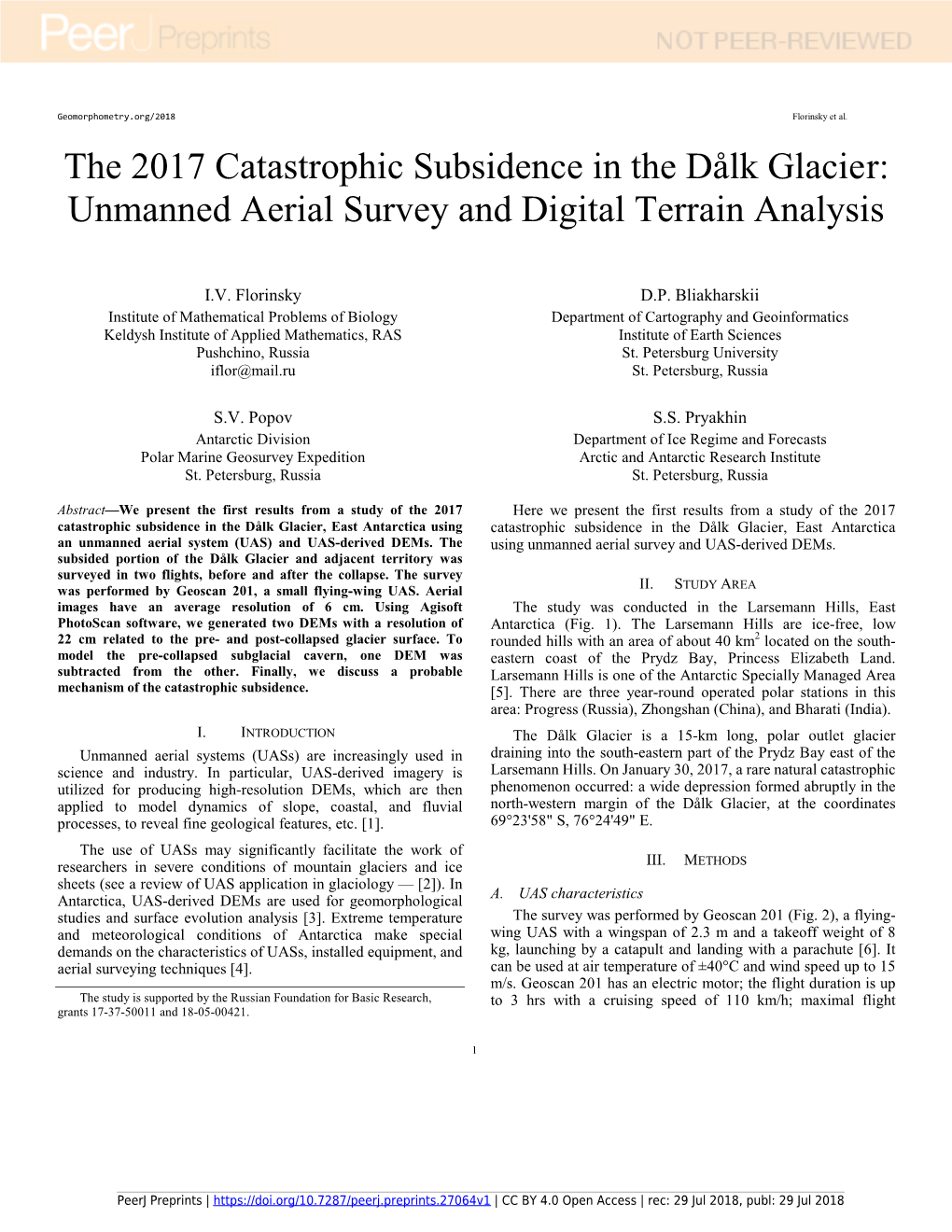 The 2017 Catastrophic Subsidence in the Dålk Glacier: Unmanned Aerial Survey and Digital Terrain Analysis