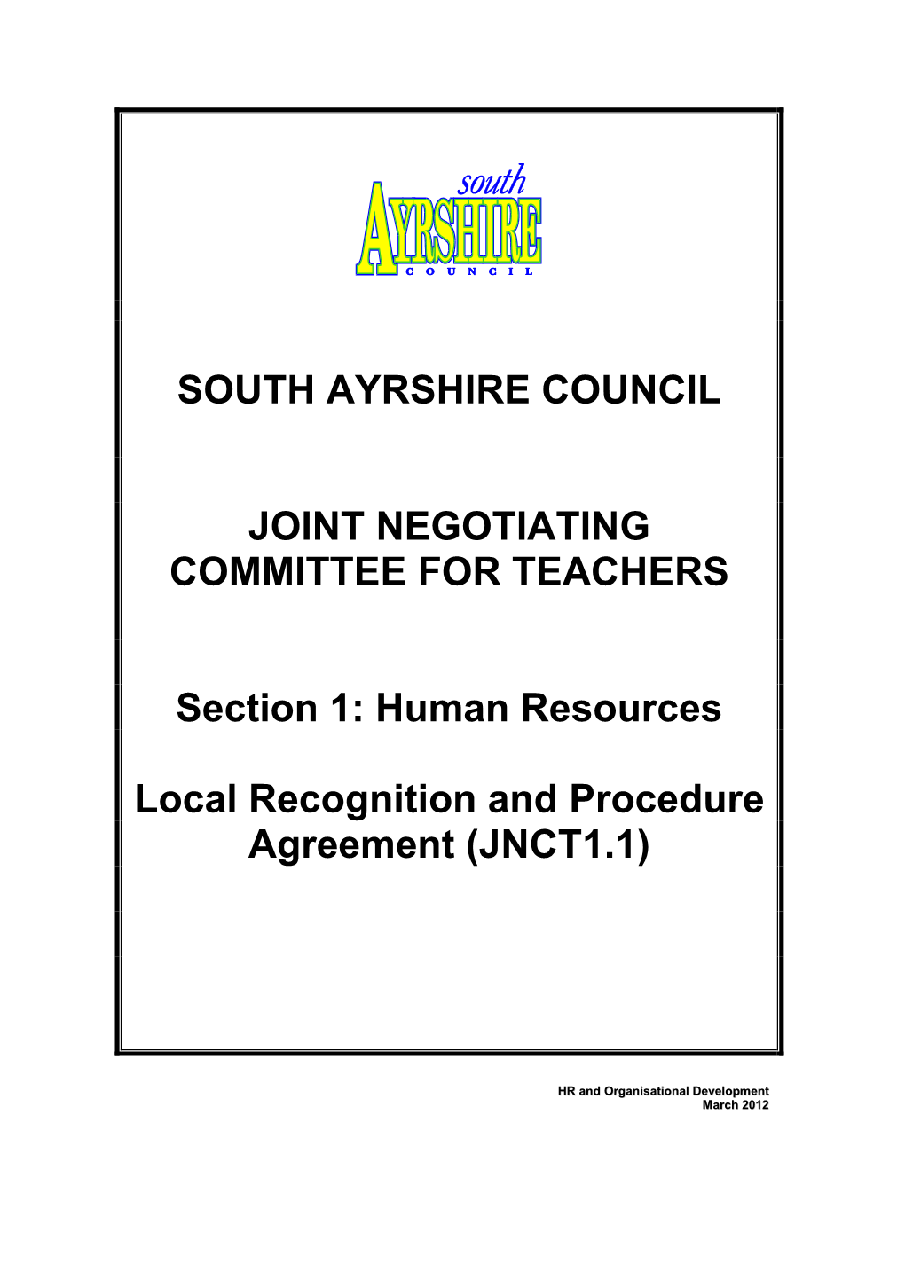 South Ayrshire Council Joint Negotiating Committee for Teaching Staff