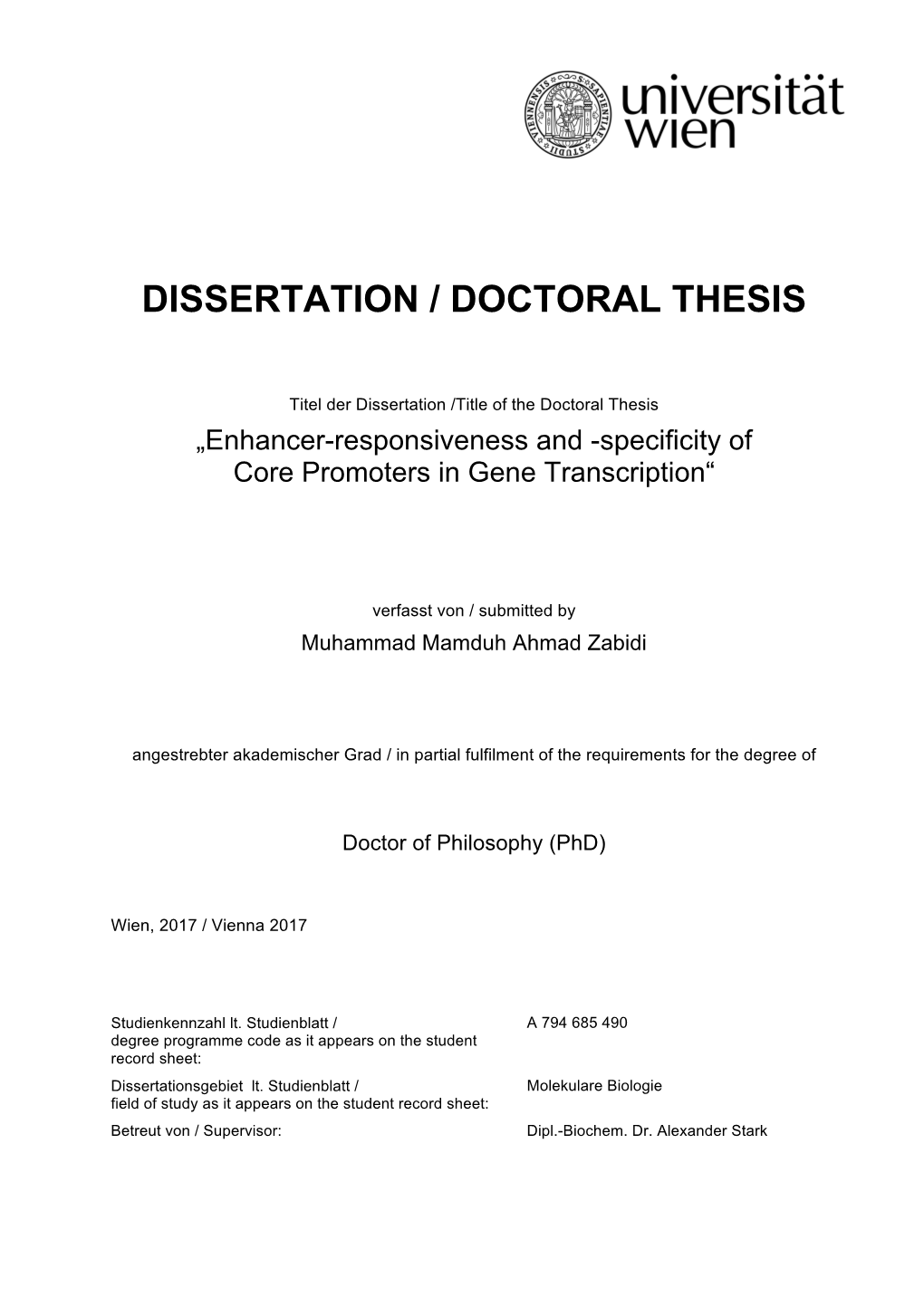 Dissertation / Doctoral Thesis