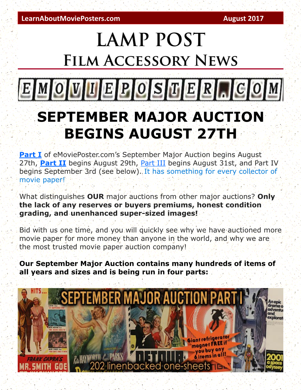 September Major Auction Begins August 27Th