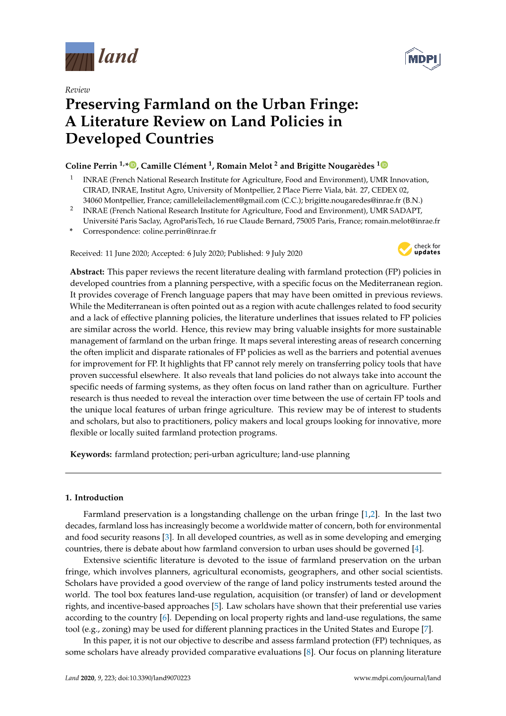 Preserving Farmland on the Urban Fringe: a Literature Review on Land Policies in Developed Countries