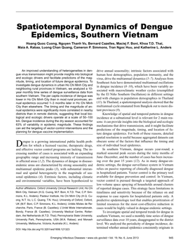 Spatiotemporal Dynamics of Dengue Epidemics, Southern Vietnam Hoang Quoc Cuong, Nguyen Thanh Vu, Bernard Cazelles, Maciej F