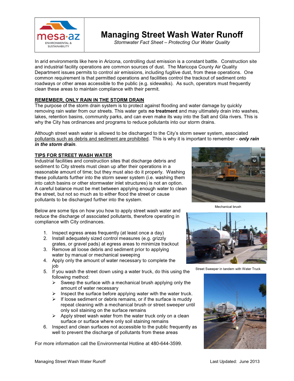 Managing Street Wash Water Runoff Stormwater Fact Sheet – Protecting Our Water Quality