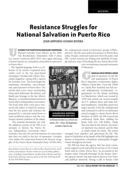 Resistance Struggles for National Salvation in Puerto Rico Juan Antonio Ocasio Rivera