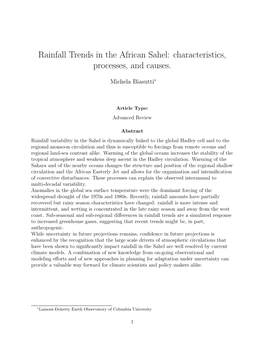 Rainfall Trends in the African Sahel: Characteristics, Processes, and Causes