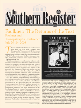 Faulkner: the Returns of the Text Faulkner and Yoknapatawpha Conference July 20–24, 2008
