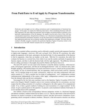 (Pdf) of from Push/Enter to Eval/Apply by Program Transformation