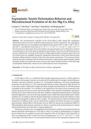 Superplastic Tensile Deformation Behavior and Microstructural Evolution of Al–Zn–Mg–Cu Alloy