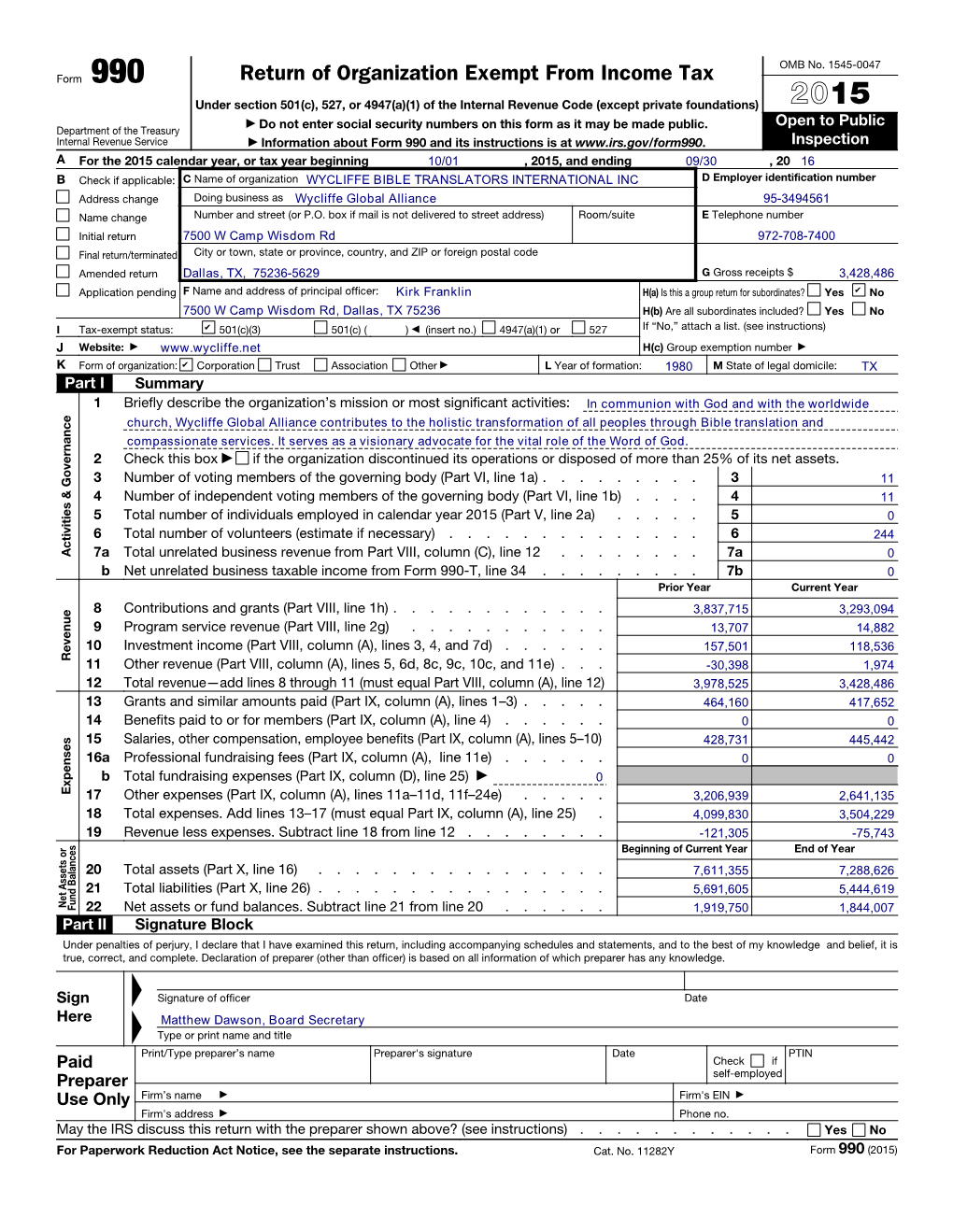 Return of Organization Exempt from Income