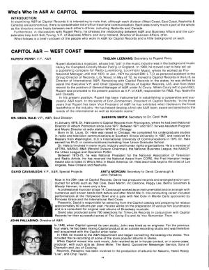 Who's Who in A&R at CAPITOL CAPITOL A&R — WEST COAST