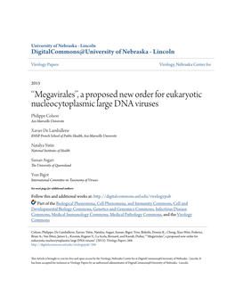 A Proposed New Order for Eukaryotic Nucleocytoplasmic Large DNA Viruses Philippe Colson Aix-Marseille Universite