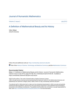 A Definition of Mathematical Beauty and Its History