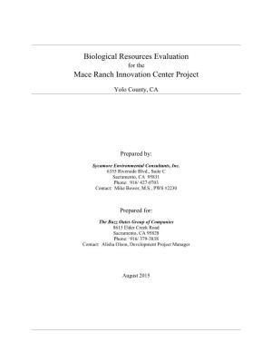 Biological Resources Evaluation Mace Ranch Innovation Center Project Yolo County, CA