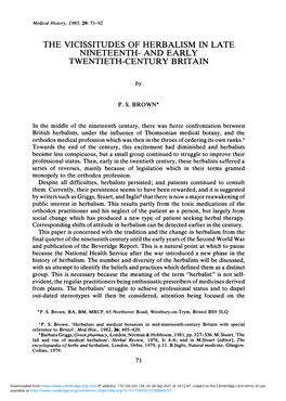 The Vicissitudes of Herbalism in Late Nineteenth- and Early Twentieth-Century Britain