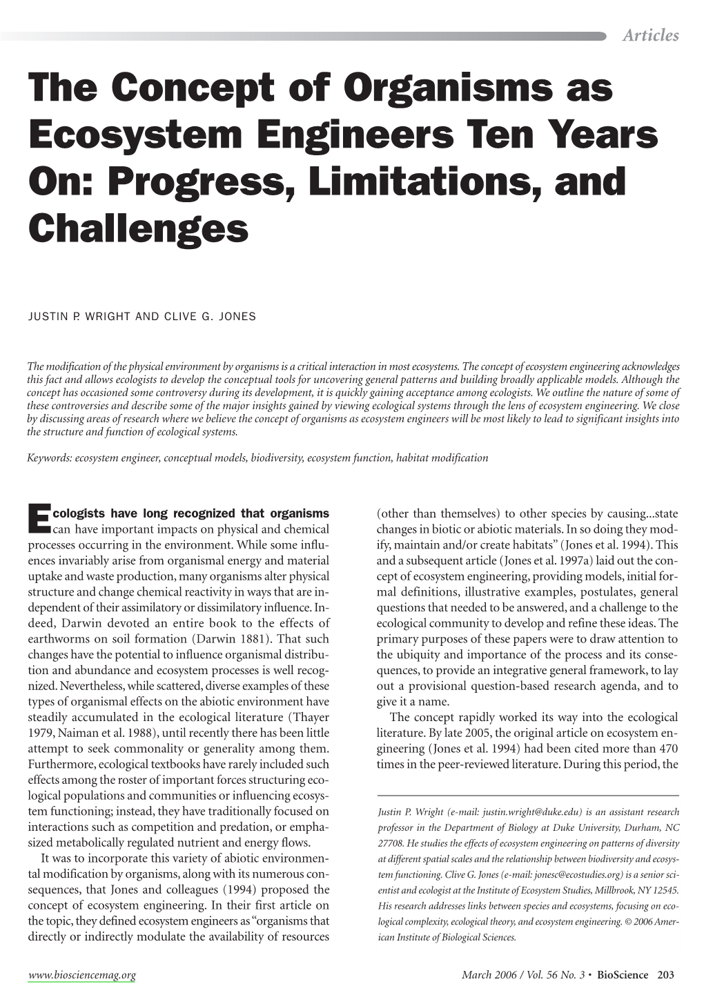 The Concept of Organisms As Ecosystem Engineers Ten Years On: Progress, Limitations, and Challenges