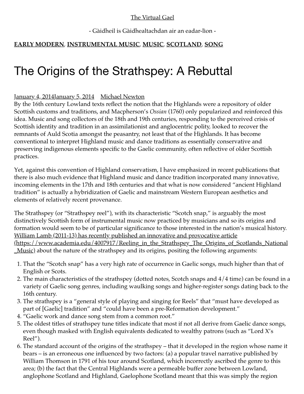 The Origins of the Strathspey: a Rebuttal