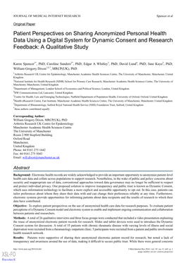 Patient Perspectives on Sharing Anonymized Personal Health Data Using a Digital System for Dynamic Consent and Research Feedback: a Qualitative Study