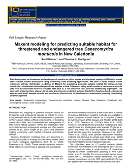 Maxent Modeling for Predicting Suitable Habitat for Threatened and Endangered Tree Canacomyrica Monticola in New Caledonia