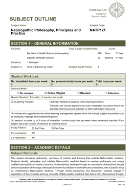 NATP121 Naturopathic Philosophy, Principles and Practice Last Modified: 18-Feb-2021