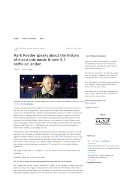 Mark Reeder Speaks About the History of Electronic Music & New 5.1 Remix Collection