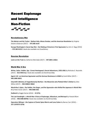 Recent Espionage and Intelligence Non-Fiction