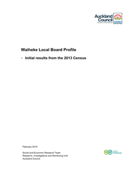 Waiheke Local Board Census Profile 2013