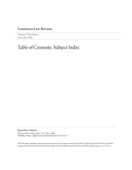Table of Contents: Subject Index