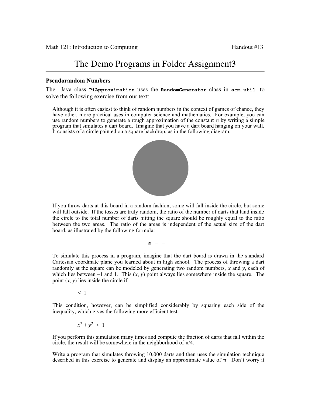 Math 121: Introduction to Computing Handout #13