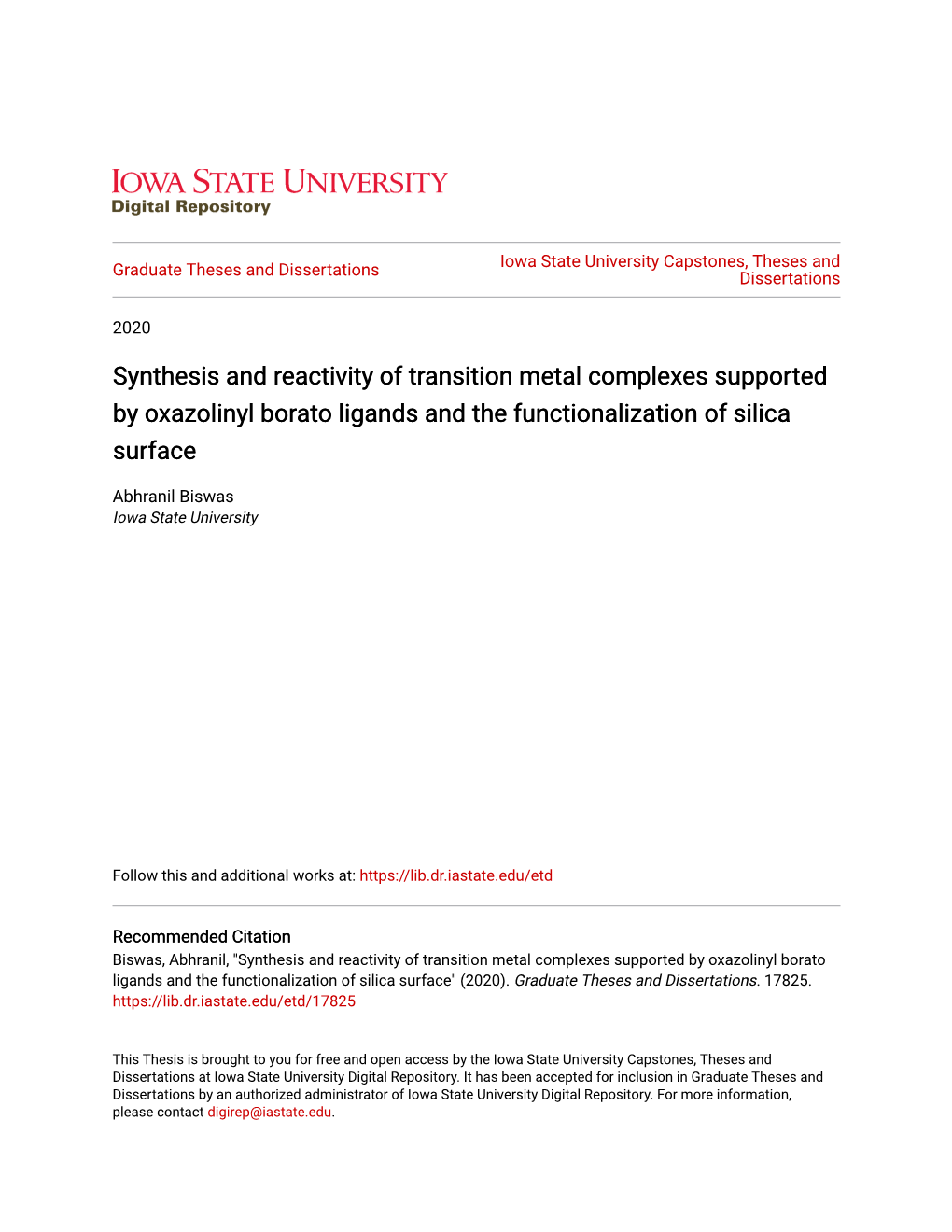 Synthesis and Reactivity of Transition Metal Complexes Supported by Oxazolinyl Borato Ligands and the Functionalization of Silica Surface