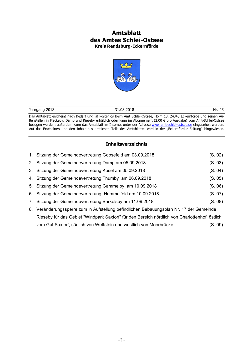 Amtsblatt Des Amtes Schlei-Ostsee Kreis Rendsburg-Eckernförde