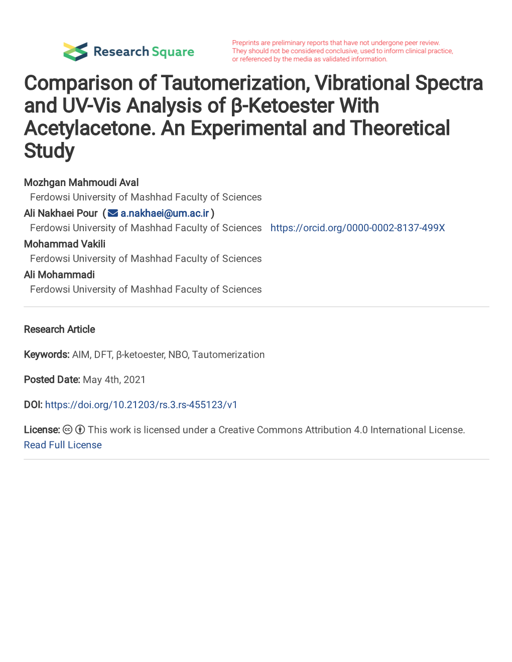 Comparison of Tautomerization, Vibrational Spectra and UV-Vis Analysis of Β-Ketoester with Acetylacetone