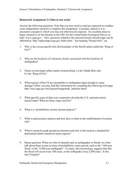 Handout 3.2 Homework Assignment Earthquake Hazard and Emergency Management