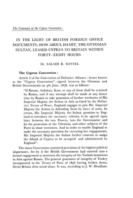 How Abdul Hamit, the Ottoman Sultan, Leased Cyprus to Britain Within Forty- Eight Hours