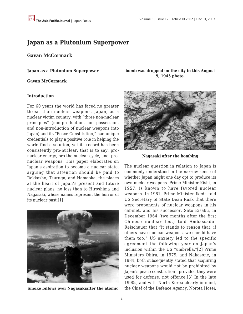 Japan As a Plutonium Superpower