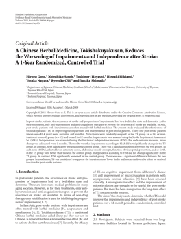 A Chinese Herbal Medicine, Tokishakuyakusan, Reduces the Worsening of Impairments and Independence After Stroke: a 1-Year Randomized, Controlled Trial